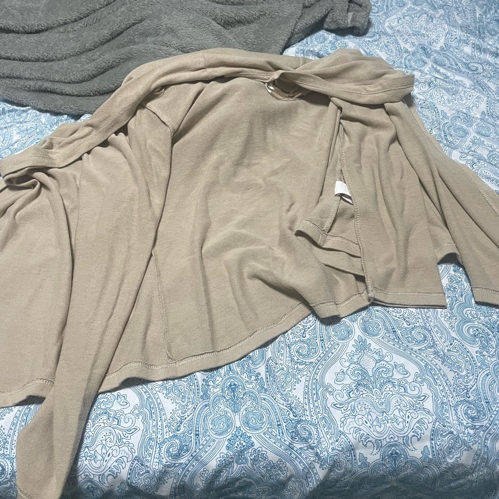 Beige Open Front Cardigan